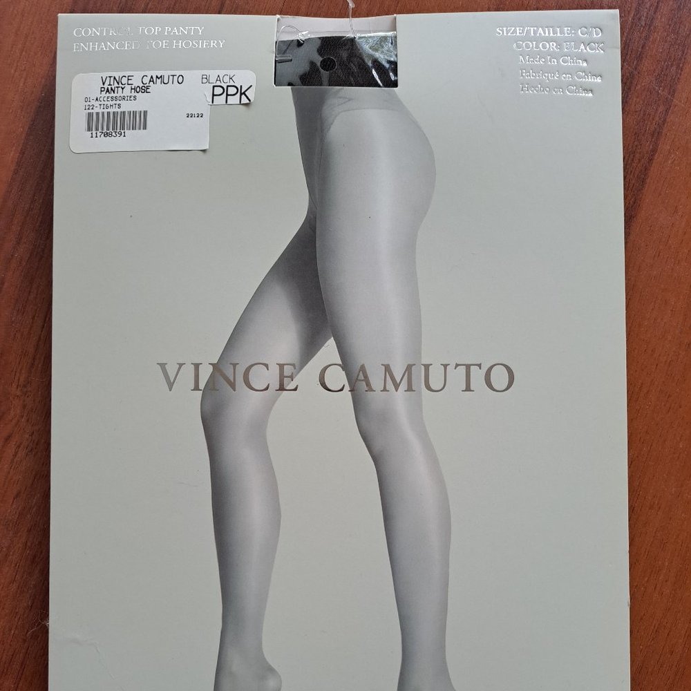 Vince Camuto Black Control Top Panty Enhanced Toe Hosiery Size C/D